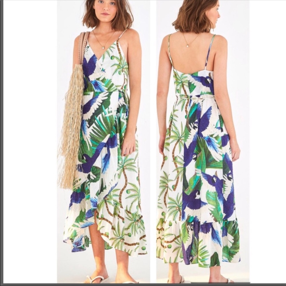 FARM Rio Green and Blue Tropical Maxi Dress
